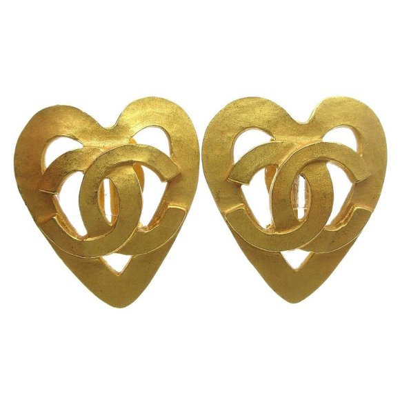Chanel Heart Motif Earrings Gold-plated Clip-On 95P 89110 - Picture 1 of 5